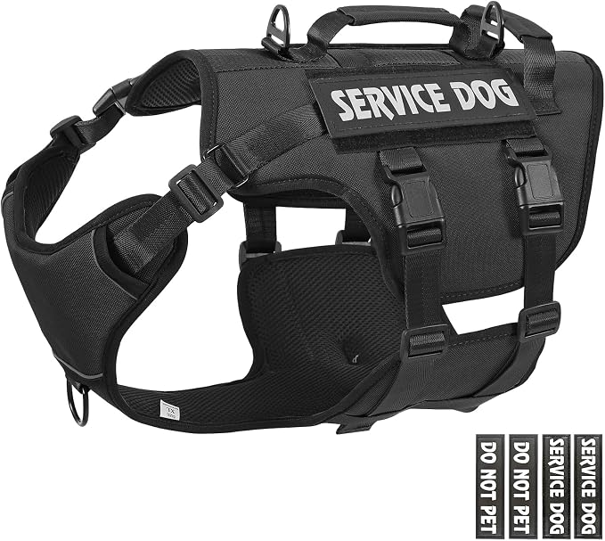 Service Dog Vest Harness for Large Dogs,No Pull with 3 Leash Clips,Tactical Working Vest with 4 Pet Patches,Reflective Oxford No Choke Pet Vest with Easy Control Handle for Walking Hiking Training