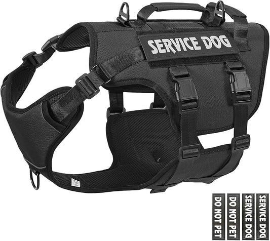 Service Dog Vest Harness for Large Dogs,No Pull with 3 Leash Clips,Tactical Working Vest with 4 Pet Patches,Reflective Oxford No Choke Pet Vest with Easy Control Handle for Walking Hiking Training