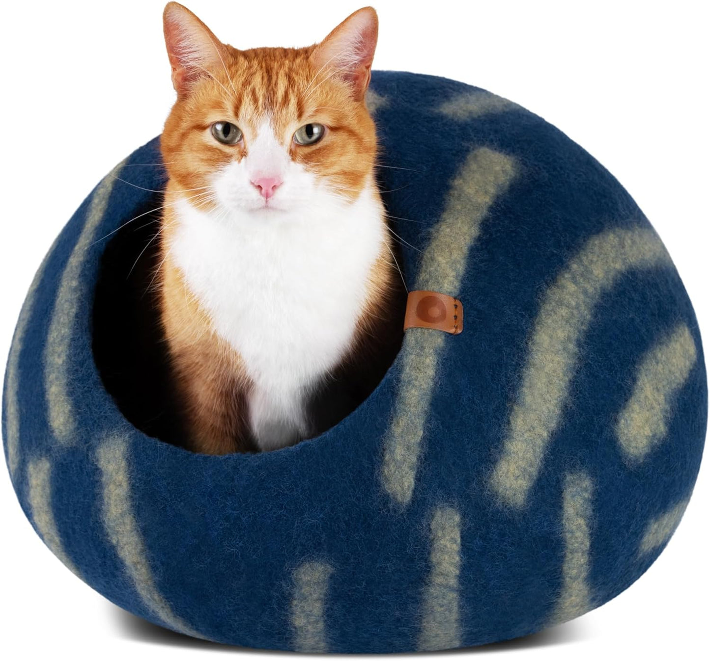 MEOWFIA Cat Cave – Premium Felt Cat Bed for Indoor Cats, Handmade 100% Merino Wool (Large, Deep Azure)
