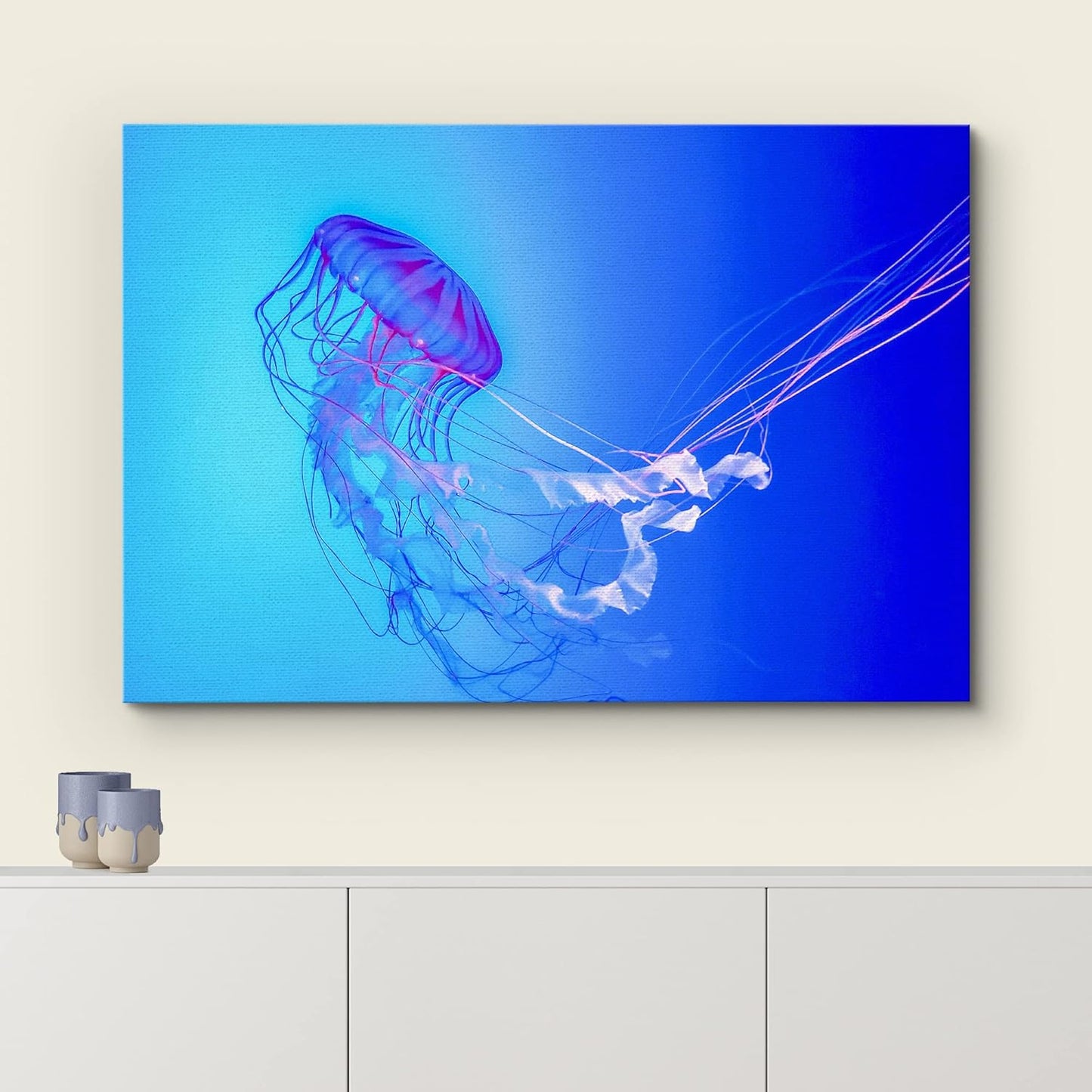 wall26 Canvas Print Wall Art Vibrant Neon Blue Pink Jellyfish Deep Sea Nature Animals Photography Realism Rustic Scenic Landscape Wilderness Earth Colorful for Living Room, Bedroom, Office - 24"x36"
