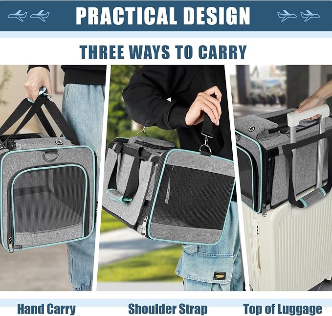 GAPZER Cat Carrier Alaska Airline TSA Approved 17x11x9.5 Soft-Sided Small Pet Air Travel Carry Bag, Southwest Airplane Kitten 12lbs Crate in Cabin Under-Seat Traveling Cage Tiny Dog Under 8 Pound