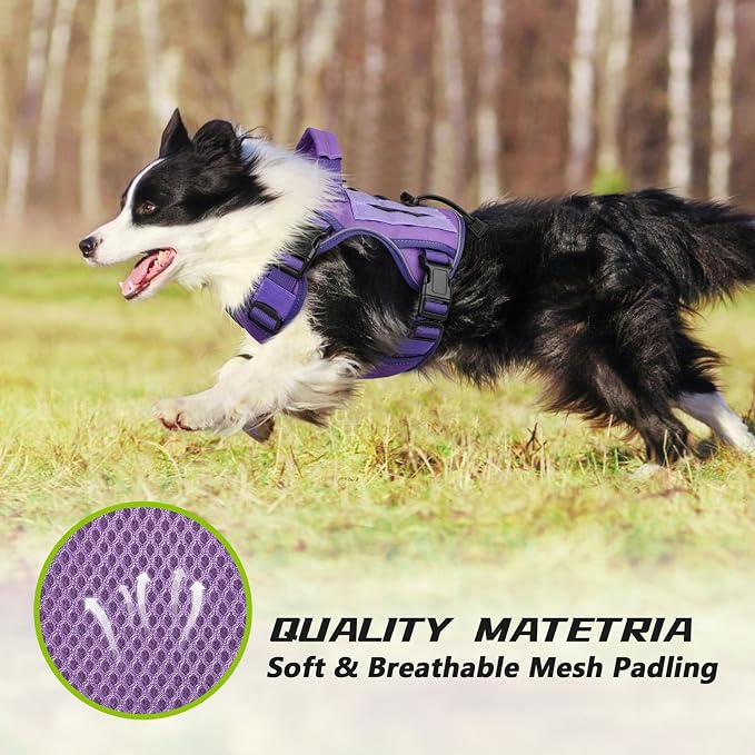 WINGOIN Purple Tactical Dog Harness for Small Dogs,No Pull Dog Harness | with Handle,Adjustable Reflective,Military K9 Style,Big Size Dog Vest,for German Shepherd,for Walking Training Hunting