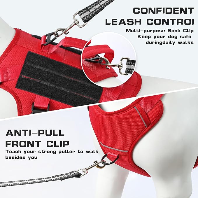 Service Dog Vest Harness for Large Dogs,No Pull with 3 Leash Clips,Tactical Working Vest with 4 Pet Patches,Reflective Oxford No Choke Pet Vest with Easy Control Handle for Walking Hiking Training
