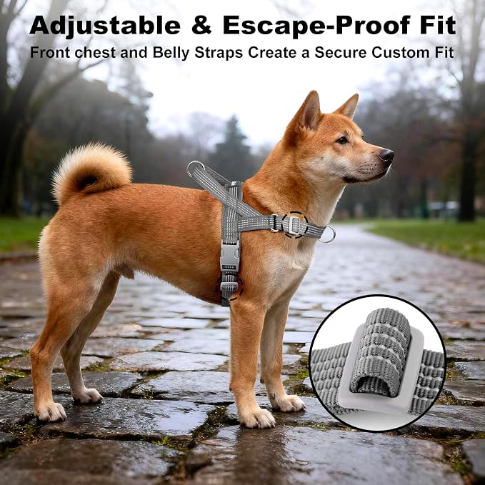 No Pull Dog Harness with Handle, Adjustable Soft Mesh Padded Vest | Reflective Walking Harness with Front Clip for Small Medium Large Dogs, Quick Fit No Escape for Training, Gray. XS