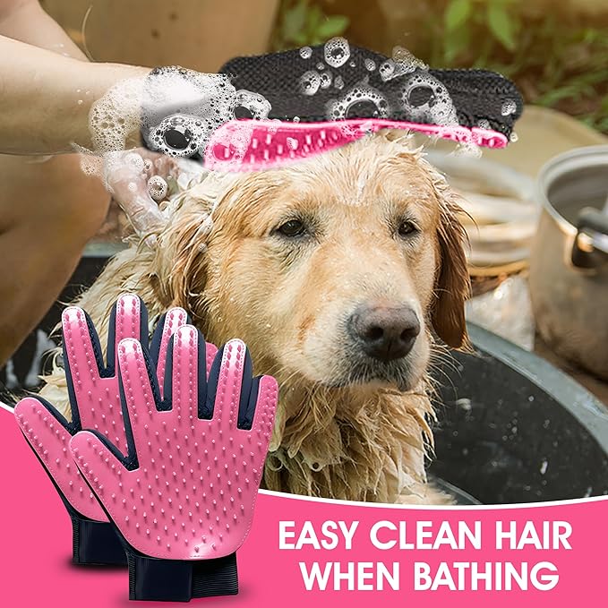 ZENELANEP Upgrade Pet Grooming Gloves, Grooming Gloves for Dogs, Cats, Rabbits & Horses with Long and Short Hair, Efficient Pets Hair Remover Mittens - 1 Pair (Pink)