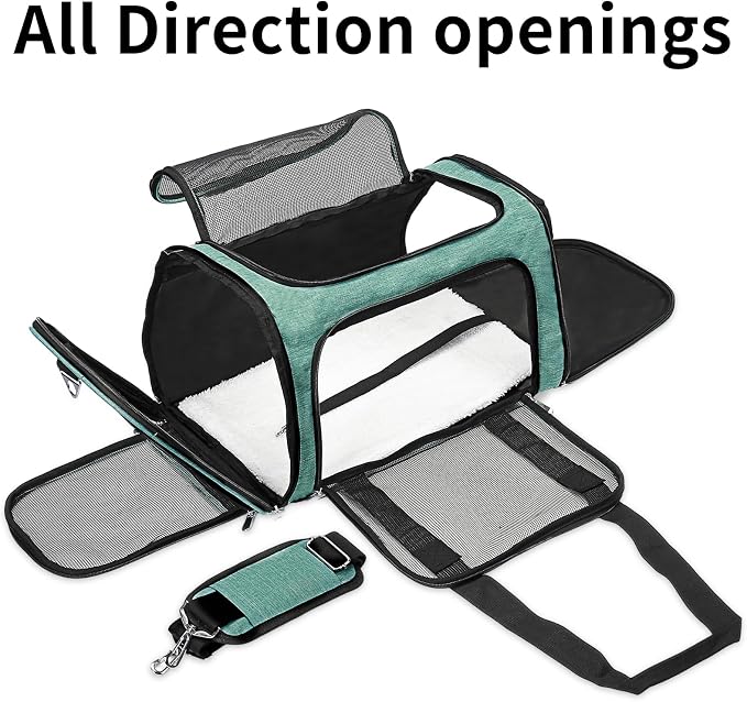 Soft-Sided Cat/Dog/Pet Carrier, Collapsible Pets Travel Carriers for Big Cats/Small Dogs with Shoulder Strap & Removable Mat, Mesh Puppy Carry Bag, Up to 25 Lbs (Turquoise)