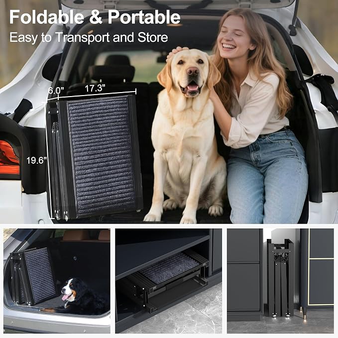 Dog Ramp for Car 71" L × 20" W, Extra-Long & Extra-Wide Foldable | Portable Dog Ramps for Large Dogs, Non-Slip Rug Surface Gentler Climb 270 lbs Capacity, Outdoor Sturdy Dog Ramp for SUV/Truck
