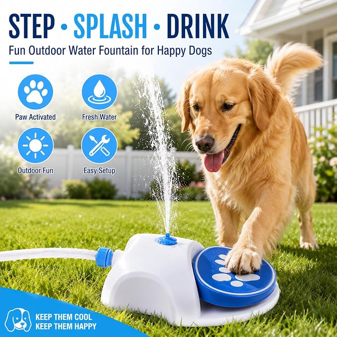 Dog Water Fountain Toy for Large Dogs, Paw Activated Water Sprinkler for Dogs, Outdoor Dog Water Toys for Hose, Fun Step-On Dog Water Fountain, Durable Dog Sprinkler Paw Activated Feeder (Orange)