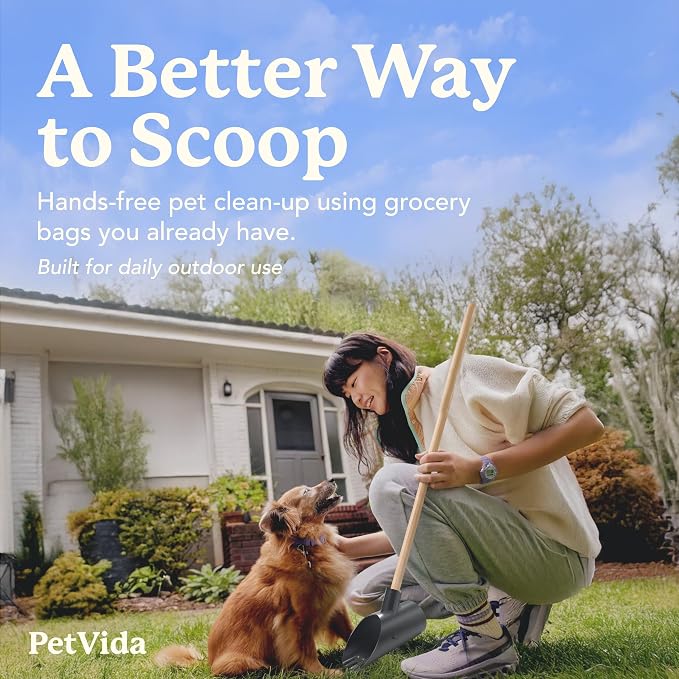Dog Pooper Scooper that Uses Common Grocery Bags - No Special Bags Needed – Heavy-Duty Scoop Fits Standard American Broom Handle