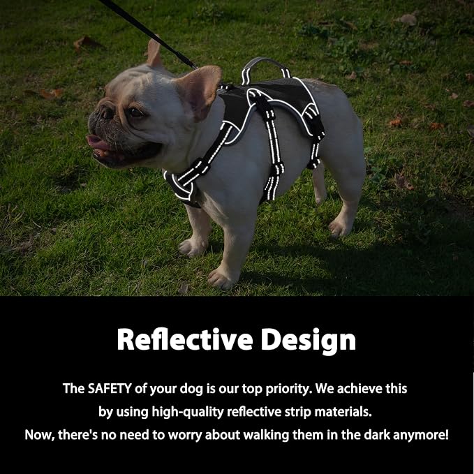 Escape Proof Dog Harness, Dachshund Harness, Reflective Dog Harness with Handle, Durable,Adjustable Vest for Small Medium Large Dogs Walking, Training, and Running Gear (Black,L)