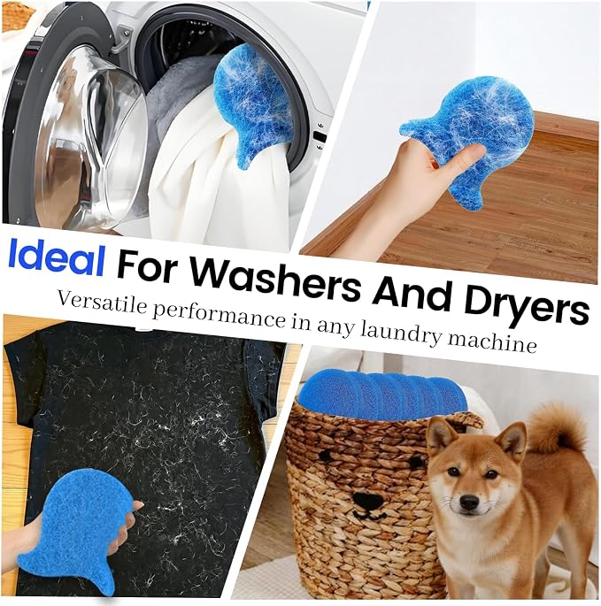 6Pcs Pet Hair Remover for Launday, Reusable Dog&Cat Hair Remover Tool, Effectively Removes Pet Hair, Lint and Dander from Bedding and Clothing,Fits Washers & Dryers,Blue