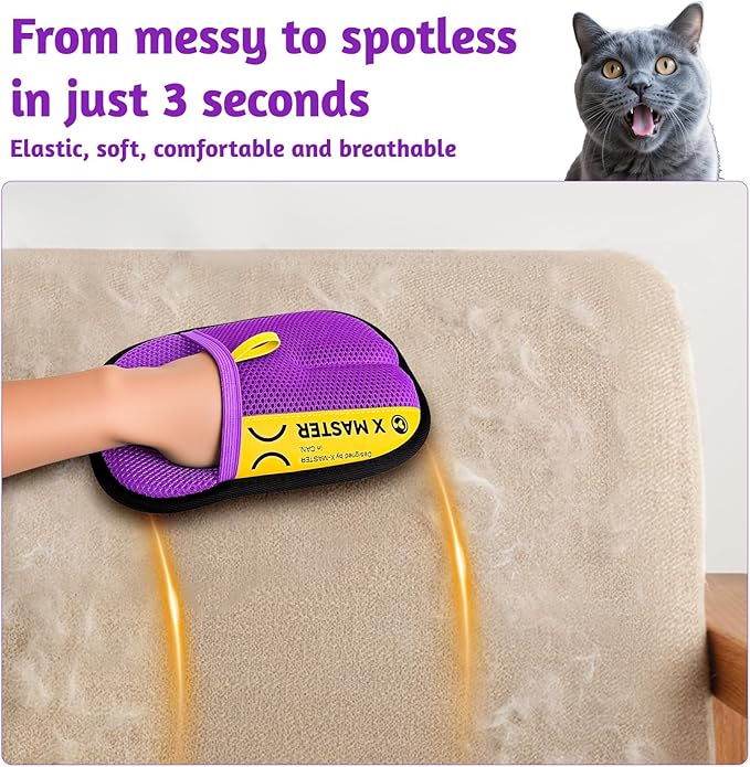 ZOOFLUX 2 Pack Pet Hair Grooming Gloves – Upgraded Mesh + Brush Fabric, Washable Electrostatic Pet Hair Remover for Dogs & Cats – Reusable Glove for Carpet, Furniture, Clothes (Purple)