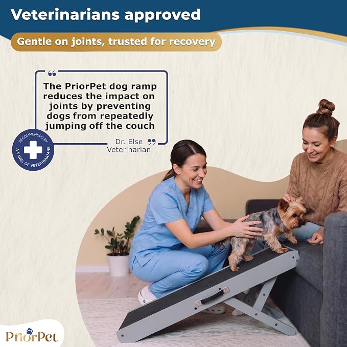Dog Ramp for Couch – Non-Slip, Sturdy Build Foldable Wooden Dog Ramp – Supports up to 200 lbs – 7 Adjustable Heights (14"–20.5") – Enhanced Stability – Birchwood Pet Ramp for Small Dogs – Gray