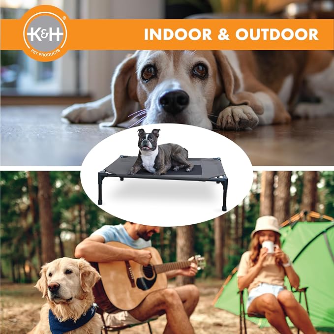 K&H Outdoor Elevated Dog Bed, Cooling Raised Dog Bed, Charcoal, Medium | Pet Cot for Medium & Large Pets, Breathable Mesh Center Hammock Design, Indoor/Outdoor Washable Cover, 32x25in