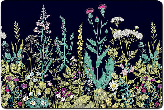 Rnivvi Dog Food Mat, 16" x 24" Flower Absorbent Dog Cat Bowl Mat for Food and Water, Cute Anti-Slip Rubber Pet Feeding Rug Protect Floors, Puppy Placemat for Feeding & Watering Supplies,Black Floral