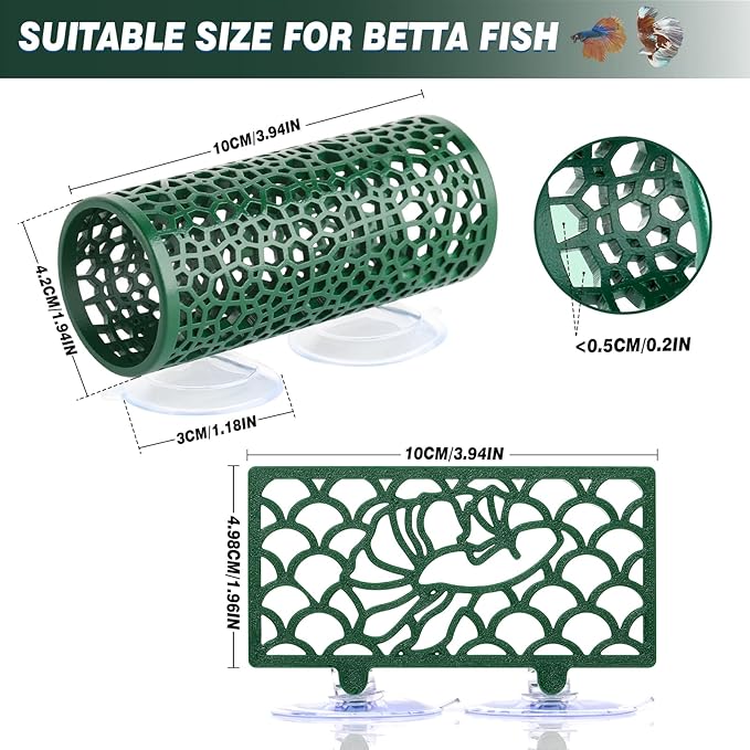 Abizoo Betta Fish Tunnel Hideout and Hammock Bed Aquarium Decor Dark Green | Hollow Cave Design, Moss-Friendly Textured Surface, Small Coral Hole, Safe for Shrimp, Guppy, Neon Tetra, Snails, Dwarf Frog