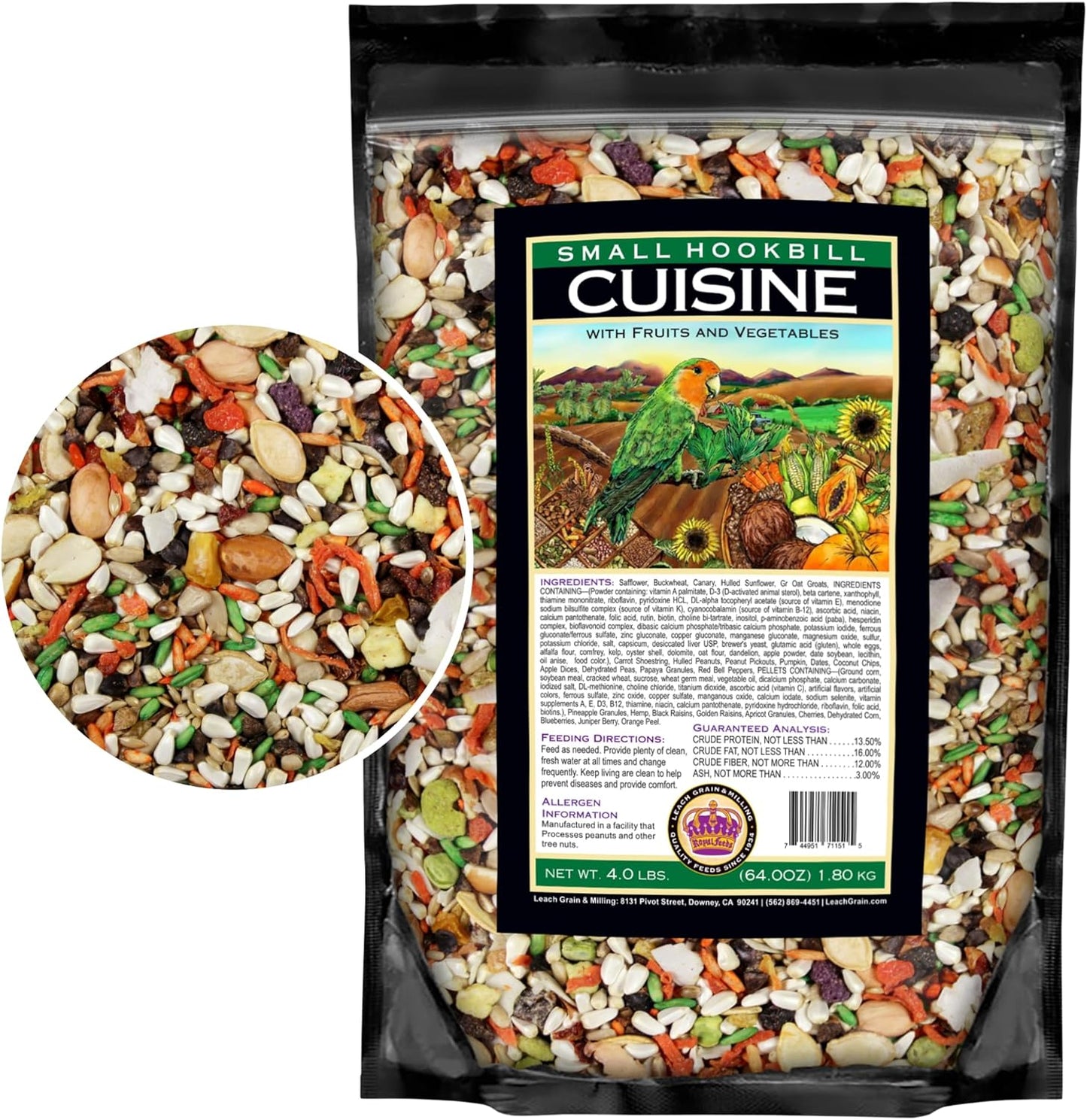 Small Hookbill Cuisine, 4 Lbs Premium Birdseeds for Parrot, Bird Food for Small Hookbill, Supports Daily Energy, Growth & Digestive Health, Nutrient-Rich Parrot Bird Seed for Outside Feeders