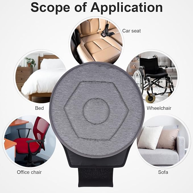 YARNOW 360 Degree Swivel Seat Cushion for Car, Dark Gray Rotating Chair Pad, Non-Slip Auto Revolving Base for Elderly and Pregnant Women, Home Office Mobility Assist