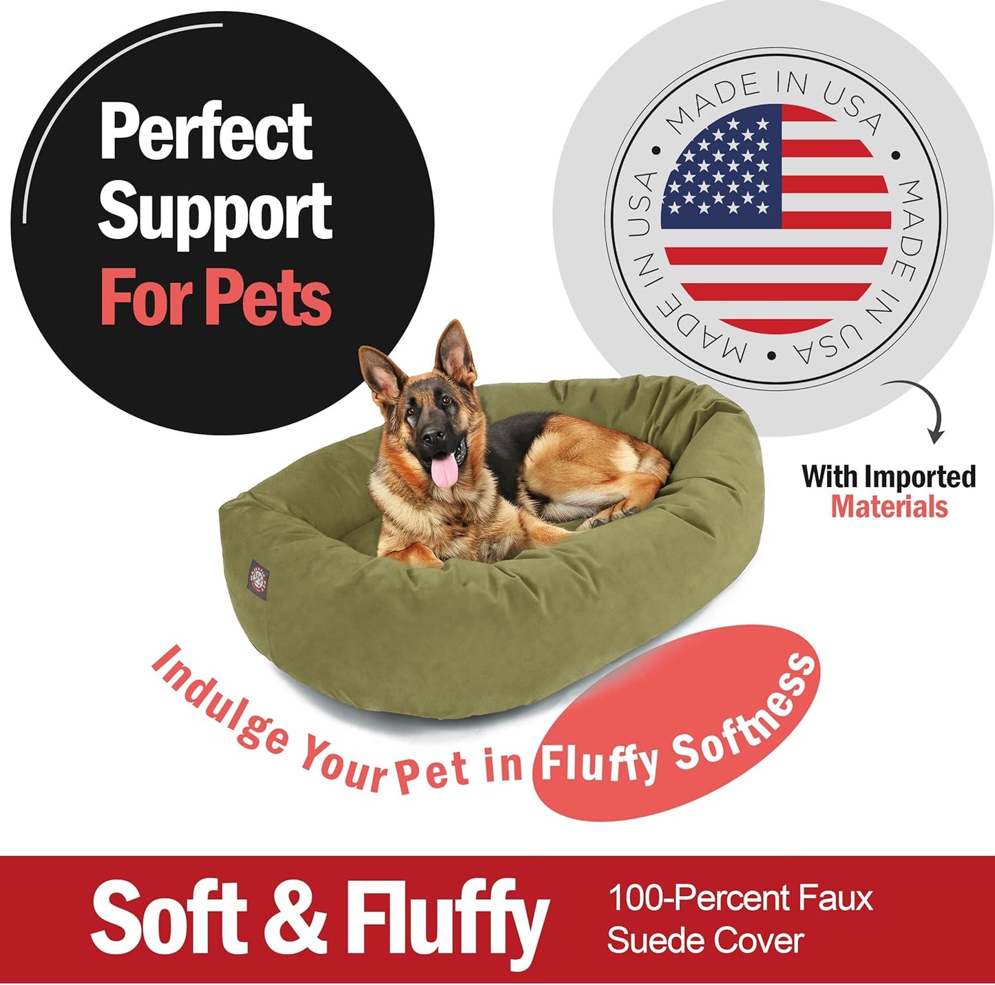 Majestic Pet 52 Inch Suede Shredded Memory Foam Mix Calming Extra Large Dog Bed Washable 52 x 35 x 11 (Inch) - Cozy Soft Round Donut Dog Bed with Spine for Head Support - Pet Bed Sage