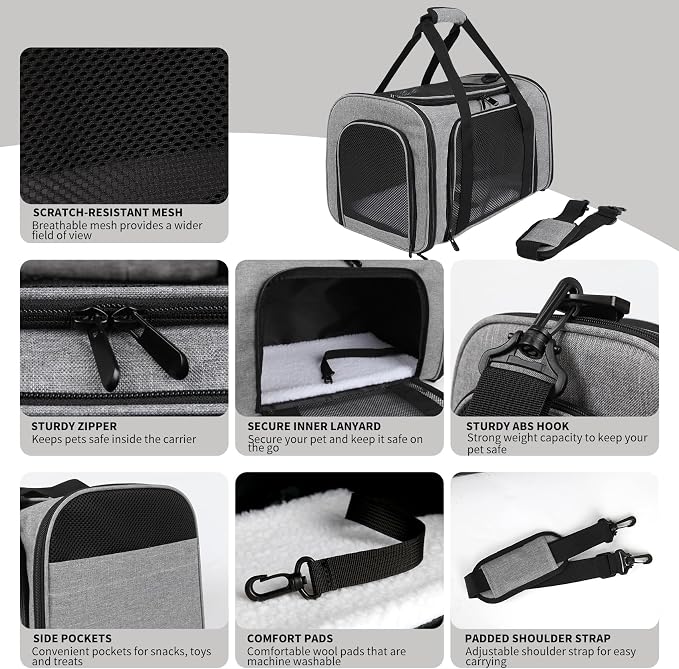 Carriers Soft-Sided Pet Carrier for Medium Large Cats Dogs 15lbs 20lbs,Ventilated Design,Portable Carry Handle,Collapsible Carrier for Kitten Puppy(X-Large,Grey&Black)
