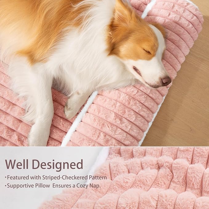 Orthopedic Large Dog Bed Pillow Pet Sofa Bed 36''X24'' Pink | Egg-Crate Foam Pet Couch Large Sized Dog, Waterproof Removable Washable Cover,Furry Puppy Crate Mat With Nonskid Bottom