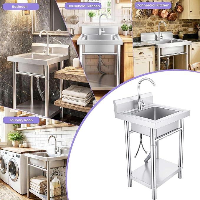 Compact Utility Sink, Stainless Laundry Tub, Small Wash Basin for Bathroom, Home