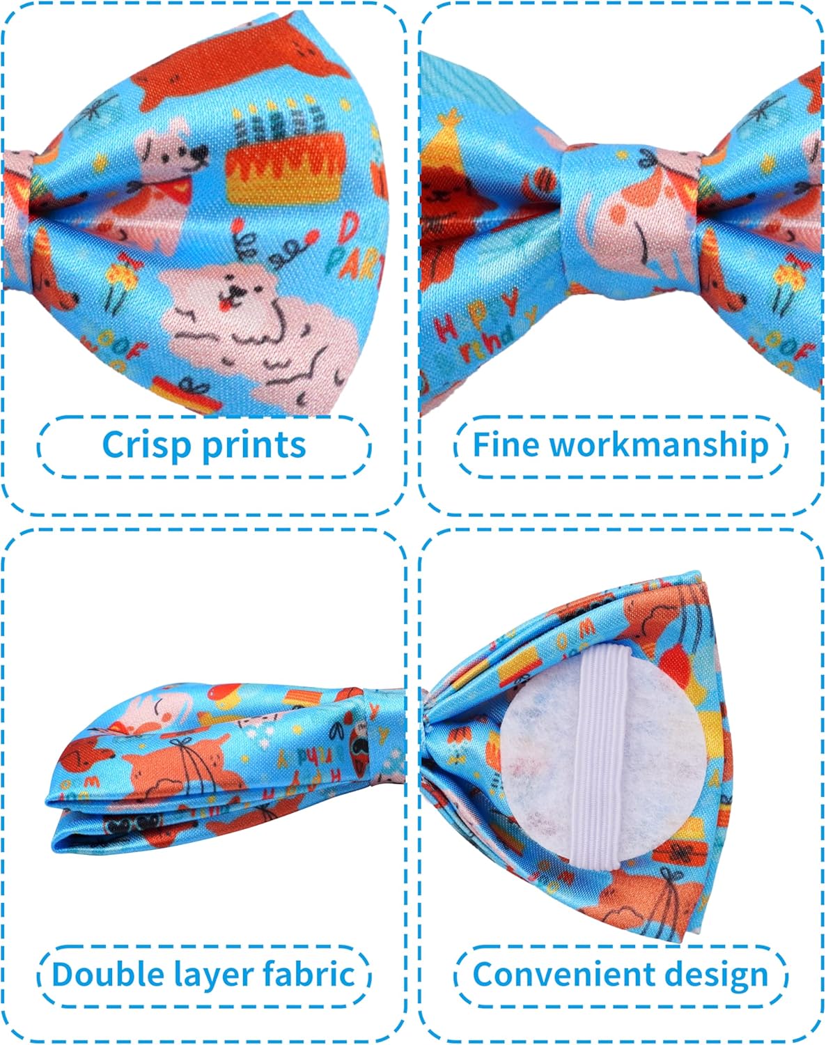 PET SHOW 5 Pack Happy Birthday Small Dog Bow Ties Sliding Collar Attachment Puppies Cats Pet Bowties for Party Balloon Cake Bowknots Collar Charms Grooming Accessories