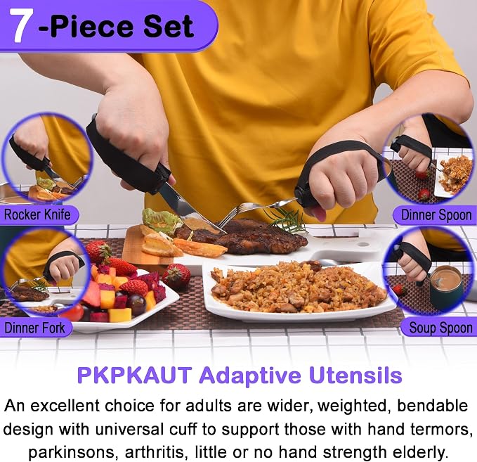 Weighted Parkinsons Utensils for Hand Tremors, Weighted Silverware for Parkinsons Patients Arthritic Hands, Built Up Utensils for Adults, Adaptive Eating Utensils for Disabled People Elderly