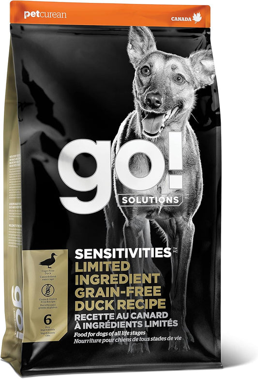 Go! Solutions Sensitivities Limited Ingredients, Grain-Free Dry Dog Food, Duck Recipe for Sensitive Stomach, 12 lb Bag