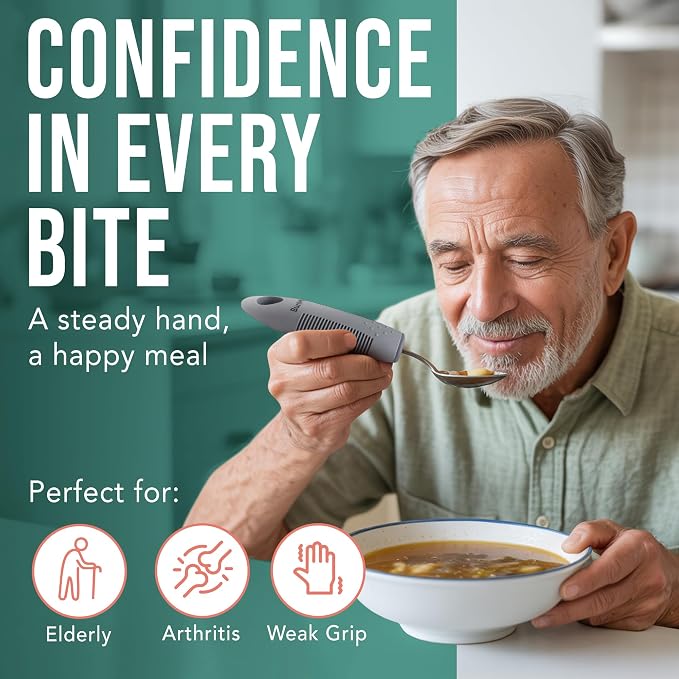 BUNMO Weighted Utensils for Hand Tremors - Elderly, Weak Hand Grip & Handicapped - Stainless Steel - Eat Independently