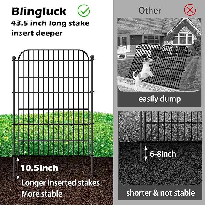 5 Panels No Dig Decorative Garden Fence with Gate for Yard, Total 11.8 ft(L) X 40 in(H) Animal Barrier Fencing for Dog, Patio Rustproof Metal Wire Panel Border, Temporary Tall Fence with Ground Stakes
