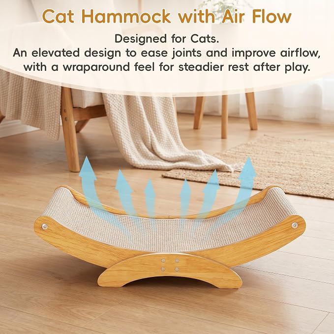 Cat Scratcher Bed for Indoor Cats, 23.6" Large Sisal Cat Scratching Board | Modern Cats Lounger/Hammock, Wood Frame Scratch Pad,Natural Sisal Scratch Post, Easy Assembly, Protect Furniture