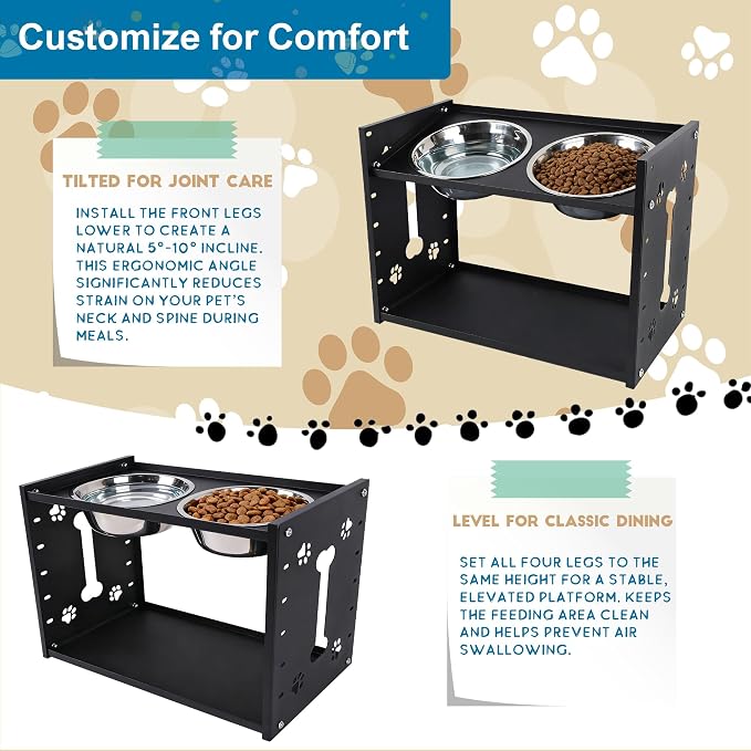 FORUP All-Metal Elevated Dog Bowls, Heavy Duty Cold-Rolled Steel Frame, 6-Height Adjustable Raised Feeder Stand with 2 Stainless Steel Bowls, Anti-Slip Rubber Feet for All Breeds (2.5"-12.2")