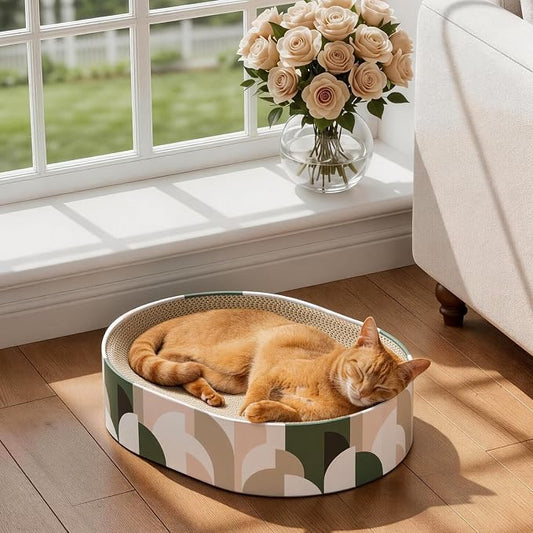 Conlun Oval Cat Scratcher Bed | Scratching Bowl Lounge for Kittens | Medium | Corrugated Cardboard Pad | Concave Shape | No Mess Enclosed Base | Serves as Couch Furniture Protector