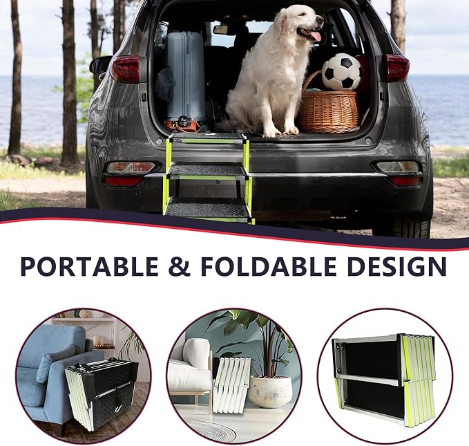 Dog Ramps for Small & Big Dogs Portable Folding Pet Stairs with Nonslip Surface Foldable Truck Ramp Stairs for Car, SUV and Trucks, Supports Up to 250LBS, 6 Steps