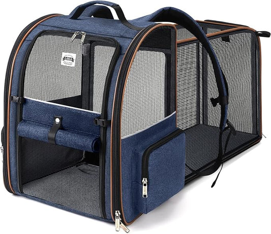 Large Cat Backpack Carrier Expandable Pet Carrier Backpack for Small Dogs Medium Cats Fit Up to 18 Lbs, Dog Backpack Carrier, Foldable Puppy Backpack Carrier for Travel, Hiking,Blue