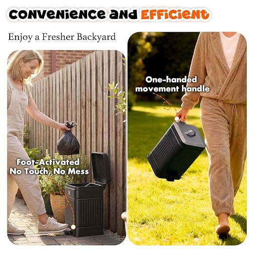 Metal Dog Poop Trash Can Outside, Odor Control & Waterproof, 1.3Gal | Pet Waste Garbage Can with Lid & Foot Pedal - Includes 30 Bags, a Bag Holder, and Lawn Stakes for Outdoor Security