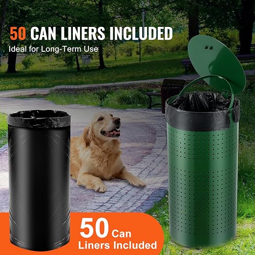 Happybuy Outdoor Dog Waste Bin with 50 Liner Bags, 11.5 Gallons, Lid & Liner Clip for Pet Waste Station, Dog Poop Trash Can for Garden Backyard Park