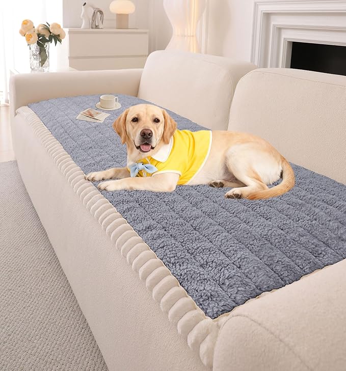 OTOB Couch Cover for Dogs Washable, Non Slip Plush Fuzzy Sofa Covers for 3 Cushion Couch All Seasons, Kids Pet Friendly Soft Cozy Furniture Protector Sofa Slipcovers (Light Gray, 27.6" x 82.7")