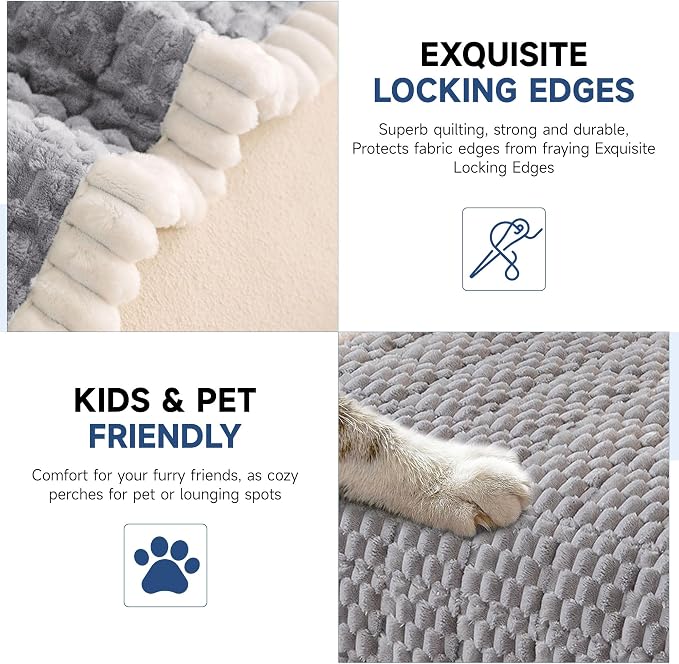 OTOB Couch Cover for Dogs Washable Non Slip Plush Sofa Covers for 3 Cushion Couch, All Seasons Fuzzy Kids Pet Friendly Sofa Slipcovers Furniture Protector Bed Mat (Light Gray, 27.6" x 70.9")