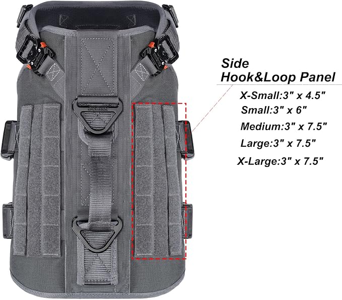 ICEFANG No Pull Tactical Dog Harness for Medium Dogs,Adjustable Dog Vest | Control Handle,MOLLE Panel,Front Hook,3 Leash Clips,Soft Padded,for walking training,Grey,Medium