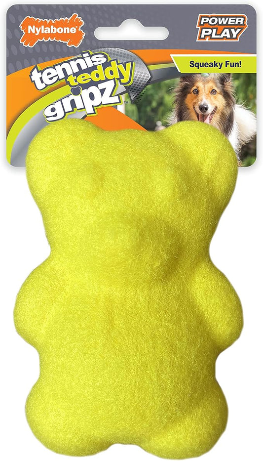 Nylabone Power Play Tennis Ball Teddy Bear Gripz Felt Rubber Fetch Toy, Squeaky Toys for Dogs, Medium (1 Count)