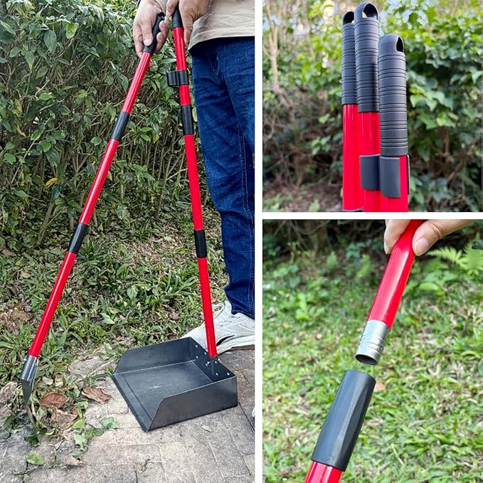Heavy Duty Metal Pooper Scooper for Large Dogs,Long Handle Dog Pooper Scooper with Large 9.5'' Tray & Rake,Rustproof Aluminum Pet Waste Scooper for Grass,Gravel & Yard