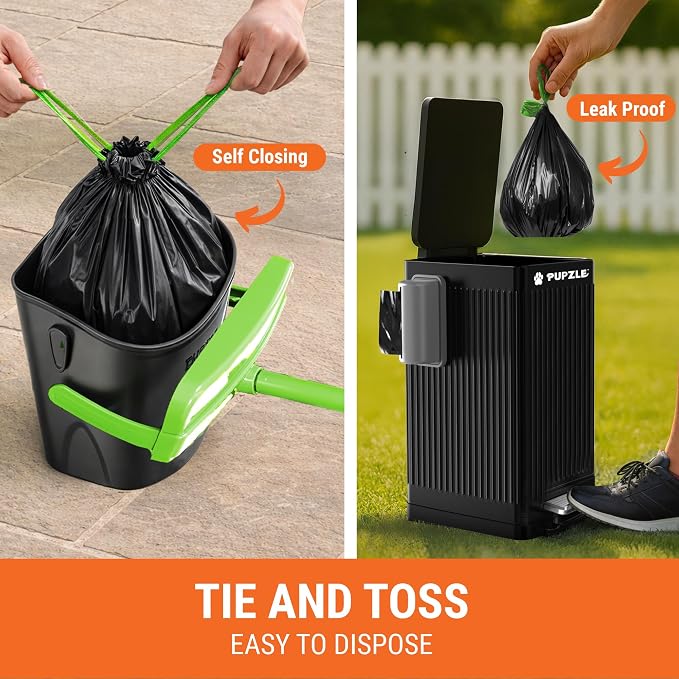 Pupzle Dry & Wet Dog Pooper Scooper with 40" Long Handle for Large Dogs | Dog Poop Shovel and Rake , Large Capacity Swivel Bin, Bag Attachment, 75 Bags, Poop Scoop for Yard, Patent Pending