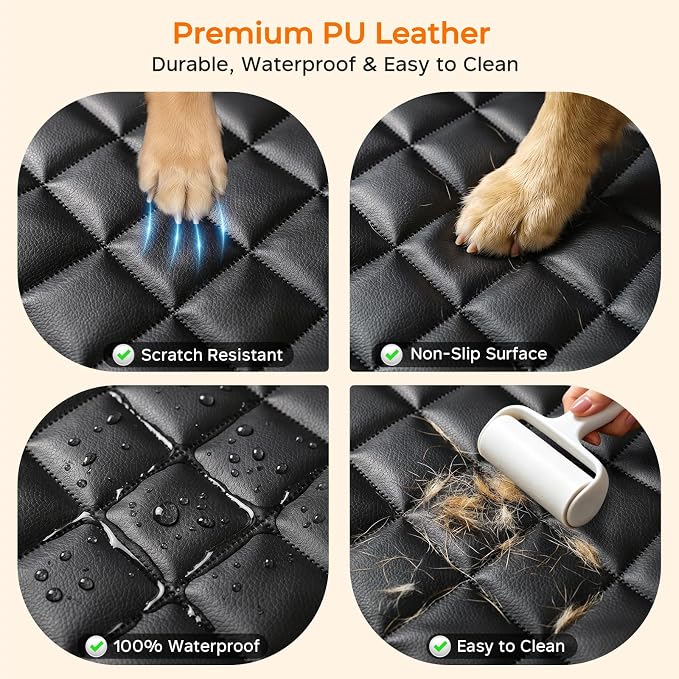 URPOWER PU Leather Dog Car Seat Cover for Back Seat, Waterproof Non-Slip Bench Seat Protector for Dogs, Easy-Clean Scratch-Resistant Pet Seat Cover for Full-Size SUVs & Pickup Trucks