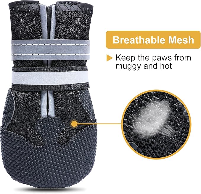 Dimicoo Breathable Dog Boots for Medium Large Dogs,Non-Slip Dog Shoes for Summer Hot Pavement,Lightweight Paw Protector Dog Booties for Outdoor & Indoor Hardwood Floors