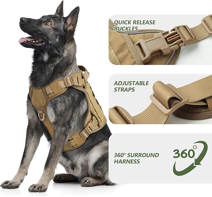 WINGOIN Tactical Dog Harness for Large Dogs,Heavy Duty No Pull Dog Harness | with Handle,Adjustable Reflective,Military K9 Style,Big Size Dog Vest,for German Shepherd,for Walking Training Hunting