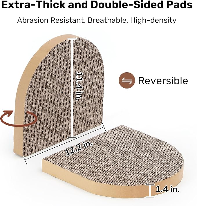 FUKUMARU Cat Scratcher, 24 Inch Sofa Shape Cat Scratching Bed Couch Indoor | Oval Felt Cat Scratcher Bed with Reversible Detachable Cat Scratching Boards, Round Cats Scratch Pads Refill, Caramel