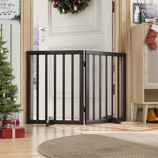 Freestanding Foldable Dog Gate 2 Panel,Fully Assembled Dog Gates for Doorways, Wooden Pet Gates for The House, 24-inch Tall Pet Gate Indoor
