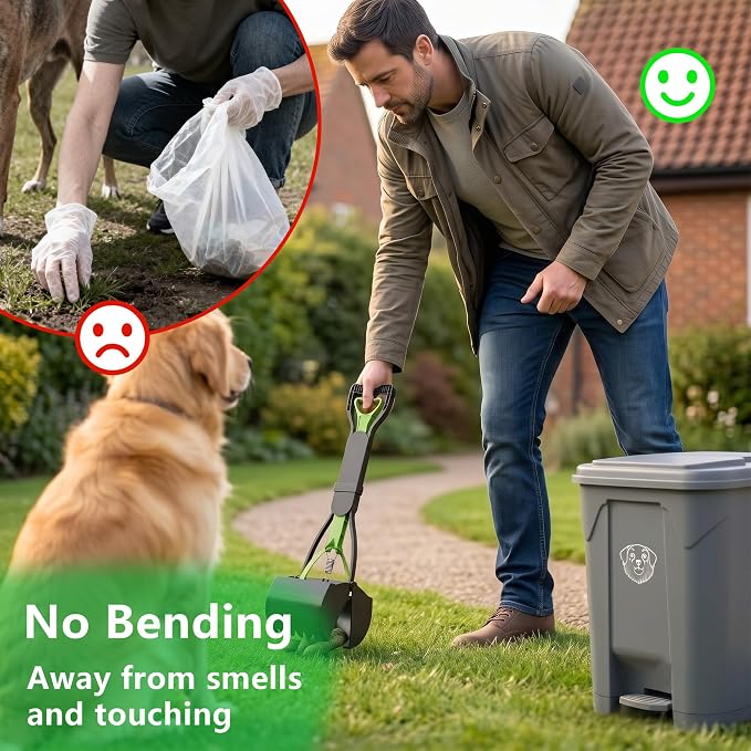 Outdoors Pet Waste Station 20L/5 Gallon Dog Poop Trash Can with Lid – Foot Pedal, Removable Inner Bin,Includes 200 Bonus Waste Bags & Long Handle Green Pooper Scooper